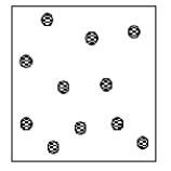 Which of the following statements best describes the particulate representation depicted by the picture?   A) The figure is a representation of a gas made up of a single element. B) The figure is a representation of a molecular solid. C) The figure is a representation of a liquid mixture of two elements. D) The figure is a representation of a liquid mixture of two compounds. E) The figure is a representation of a gas of a compound.