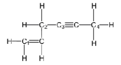 Which of the labeled carbons (C<sub>1</sub>-C<sub>4</sub>) is/are sp-hybridized? ​   A) carbon three B) carbon one C) carbon two and four D) carbon two E) carbon one and three