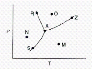 Below is a phase diagram for a substance.   Which line represents the vapor-pressure curve of the substance? A) S-Z B) X-Z C) S-X D) M-N E) R-X
