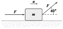If F = 4.0 N and m = 2.0 kg,what is the magnitude a of the acceleration for the block shown below? The surface is frictionless.   A) 5.3 m/s<sup>2</sup> B) 4.4 m/s<sup>2</sup> C) 3.5 m/s<sup>2</sup> D) 6.2 m/s<sup>2</sup> E) 8.4 m/s<sup>2</sup> 