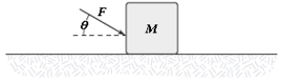 A block is pushed across a horizontal surface by the force shown.If the coefficient of kinetic friction between the block and the surface is 0.30,F = 20 N,θ = 30°,and M = 3.0 kg,what is the magnitude of the acceleration of the block?   A) 2.8 m/s<sup>2</sup> B) 2.3 m/s<sup>2</sup> C) 1.8 m/s<sup>2</sup> D) 3.3 m/s<sup>2</sup> E) 5.4 m/s<sup>2</sup> 