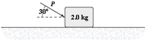 A 2.0-kg block slides on a rough horizontal surface.A force (P = 6.0 N) is applied to the block as shown.The magnitude of the block's acceleration is 1.2 m/s<sup>2</sup>.What is the magnitude of the force of friction acting on the block?   A) 2.0 N B) 1.4 N C) 1.6 N D) 2.8 N E) 3.4 N 