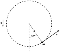 A 4.0-kg mass attached to the end of a string swings in a vertical circle of radius 2.0 m.When the string makes an angle of 35° with the vertical as shown,the speed of the mass is 5.0 m/s.At this instant what is the magnitude of the force the string exerts on the mass?   A) 50 N B) 82 N C) 89 N D) 11 N E) 61 N 