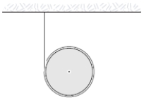 A massless rope is wrapped around a uniform cylinder that has radius R and mass M,as shown in the figure.Initially,the unwrapped portion of the rope is vertical and the cylinder is horizontal.The linear acceleration of the cylinder is   A) (2/3) g B) (1/2) g C) (1/3) g D) (1/6) g E) (5/6) g 