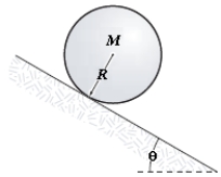 A solid cylinder rolls without slipping down an incline as shown in the figure.The linear acceleration of its center of mass is   A) (5/7) g sin θ B) (1/2) g sin θ C) (2/3) g sin θ D) (3/5) g sin θ E) (4/5) g sin θ 