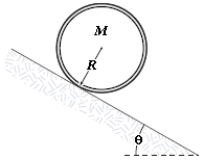 A cylindrical shell rolls without slipping down an incline as shown in the figure.The linear acceleration of its center of mass is   A) (5/7) g sin θ B) (1/2) g sin θ C) (3/5) g sin θ D) (2/3) g sin θ E) (4/5) g sin θ 