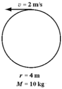The diagram below shows five cylinders,each cylinder rotating with constant angular velocity about its central axis.The magnitude of the tangential speed of one point of each cylinder is shown,along with each cylinder's radius and mass.Which cylinder has the largest angular momentum? A)    B)    C)    D)    E)    