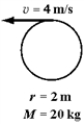 The diagram below shows five cylinders,each cylinder rotating with constant angular velocity about its central axis.The magnitude of the tangential speed of one point of each cylinder is shown,along with each cylinder's radius and mass.Which cylinder has the largest angular momentum? A)    B)    C)    D)    E)    