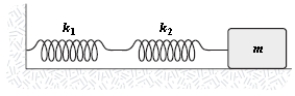 The mass in the figure below slides on a frictionless surface.When the mass is pulled out,spring 1 is stretched a distance x<sub>1</sub> from its equilibrium position and spring 2 is stretched a distance x<sub>2</sub>.The spring constants are k<sub>1</sub> and k<sub>2</sub> respectively.The force pulling back on the mass is:   A) −k<sub>2</sub>x<sub>1</sub>. B) −k<sub>2</sub>x<sub>2</sub>. C) −(k<sub>1</sub>x<sub>1</sub> + k<sub>2</sub>x<sub>2</sub>) . D)    . E)    . 