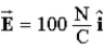 A constant electric field   Is present throughout a region of space that includes the plane bounded by the x and y axes and the lines x = 30 cm and y = 50 cm.The electric flux through the plane's surface,in N ⋅ m<sup>2</sup>/C,is A) 0. B) 0.25. C) 25. D) 50. E) 100. 