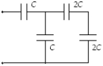 Determine the equivalent capacitance of the combination shown when C = 45 μF.   A) 36 μF B) 32 μF C) 34 μF D) 30 μF E) 38 μF 