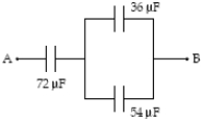 If V<sub>A</sub> − V<sub>B</sub> = 50 V,how much energy is stored in the 36-μF capacitor?   A) 50 mJ B) 28 mJ C) 13 mJ D) 8.9 mJ E) 17 mJ 