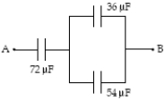 If V<sub>A</sub> − V<sub>B</sub> = 50 V,how much energy is stored in the 54-μF capacitor?   A) 50 mJ B) 13 mJ C) 28 mJ D) 8.9 mJ E) 17 mJ 