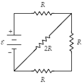 At what rate is thermal energy being generated in the 2R-resistor when ε = 12 V and R = 3.0 Ω?   A) 12 W B) 24 W C) 6.0 W D) 3.0 W E) 1.5 W 