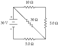 At what rate is thermal energy generated in the 30-Ω resistor?   A) 20 W B) 27 W C) 60 W D) 13 W E) 30 W 