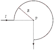 The segment of wire (total length including portions of incoming and outgoing wire = 6R) is formed into the shape shown and carries a current I.What is the magnitude of the resulting magnetic field at the point P?   A)    B)    C)    D)    E)    