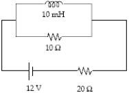 For the circuit shown,what is the rate of change of the current in the inductor when the current in the battery is 0.50 A?   A) 600 A/s B) 400 A/s C) 200 A/s D) 800 A/s E) 500 A/s 