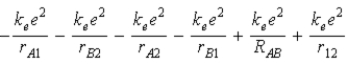 The diagram below shows the distance between the nuclei,p<sub>A</sub> and p<sub>B</sub>,and the electrons,e<sub>1</sub> and e<sub>2</sub>,in a hydrogen molecule.We would expect the electrostatic potential energy of this molecule to be   A)    . B)    . C)    . D)    . E)    . 