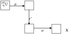 The chart below shows part of the radioactive series beginning with the isotope   ) The isotope marked with an X is   A)    . B)    . C)    . D)    . E)    . 