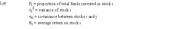 An investor is developing a portfolio of stocks. She has identified 3 stocks in which to invest. She wants to earn at least 5% return but with minimum risk.   What is the objective function for the NLP formulation of this problem? A)    B)    C)    D)   