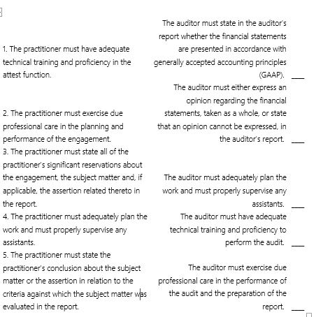 Match the attestation standard with the generally accepted auditing standard that is most similar in nature.   