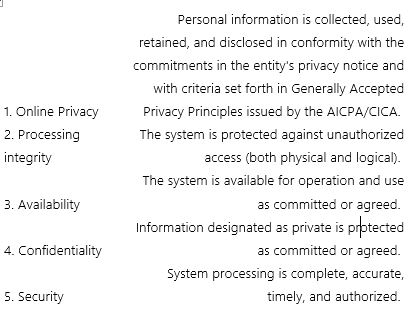 Match the Trust Services Principle with its proper definition.   