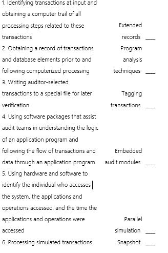 Match each of the following program-embedded techniques (letters A-I)with a description of these techniques (numbers 1-9).Each technique relates to only one description.    
