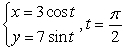 Parametric equations for the position of an object are given. Find the object's velocity and speed at the given time.   A)  horizontal component of velocity: 0 Vertical component of velocity: 7 Speed: 7 B)  horizontal component of velocity: -3 Vertical component of velocity: 0 Speed: 3 C)  horizontal component of velocity: 3 Vertical component of velocity: 0 Speed: -3 D)  horizontal component of velocity:   Vertical component of velocity:   Speed:  