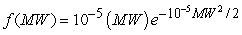 A given sample of a particular polymer will have molecules with a range of molecular weights, MW. If the molecular weight pdf is   , what fraction of the molecules will have a molecular weight between 50 and 100? A)  0.049 B)  0.036 C)  0.988 D)  0.043