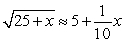 Find the linear approximation at x = 0 to show that the following commonly used approximation is valid for  small  x.  