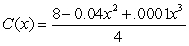 The total cost of producing and marketing x number of units of a certain product is given by   . For what number x is the total cost a minimum? Round answer to nearest unit. A)    B)    C)    D)   