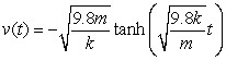 Suppose that the vertical velocity   of a falling object of mass   kg subject to gravity and air drag is given by   for some positive constant k. Suppose   and find the terminal velocity   by computing   A)    m/sec B)    m/sec C)    m/sec D)    m/sec