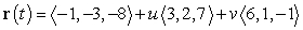 Find an equation in x, y, and z for the plane defined below.   A)    B)    C)    D)   