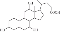 The steroid cholic acid is more soluble in water than most other steroids.Based on your understanding of the solubility of molecular compounds in water,decide which compound is cholic acid. A)    B)    C)    D)   