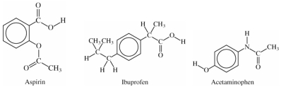 Comparing the structures of aspirin,ibuprofen,and acetaminophen,what do they have in common?   A) acid functional groups B) amide functional groups C) benzene rings D) ester functional groups