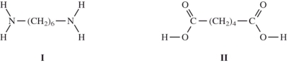 When I and II react together to make nylon,what are the products of the first condensation reaction?   A)    B)    C)    D)   