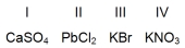 Which compounds are not soluble in water at room temperature?   A) I and II only B) II and III only C) III and IV only D) I and IV only