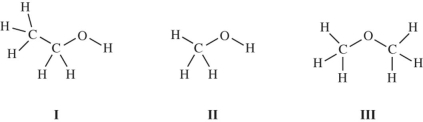 Consider these three compounds.   Which are isomers? A) I and II only B) II and III only C) I and III only D) I,II,and III