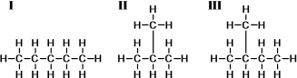 Consider these three compounds.   Which are isomers? A) I and II only B) I and III only C) II and III only D) I,II,and III
