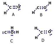 Which Lewis structure for formaldehyde (CH<sub>2</sub>O) is correct?   A) A B) B C) C D) D