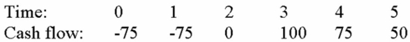 Compute the NPV for Project X and accept or reject the project with the cash flows shown below if the appropriate cost of capital is 10 percent.   A)  $12.93 B)  $14.22 C)  $62.07 D)  $136.90