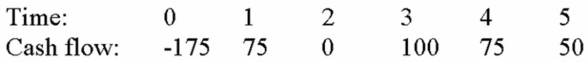 Compute the MIRR statistic for Project X and note whether the firm should accept or reject the project with the cash flows shown below if the appropriate cost of capital is 10 percent.   A)  13.26%, accept B)  13.89%, accept C)  13.26%, reject D)  15.73%, accept