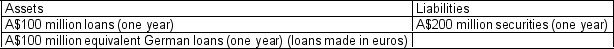 Assume that an FI has the following assets and liabilities:   Which of the following statements is true? A)  The FI has a net long position in euros. B)  The FI has mismatched the currency composition of its asset and liabilities portfolio. C)  The FI has matched the maturities of its assets and liabilities. D)  All of the listed options are correct.