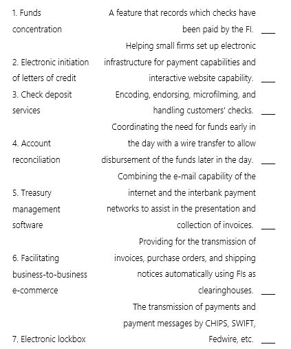Choose among the following services provided by modern FIs.    