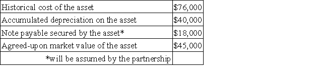 Harvey and Quick have decided to form a partnership.Harvey is going to contribute a depreciable asset to the partnership as his equity contribution to the partnership.The following information regarding the asset to be contributed by Harvey is available:   Based on this information,Harvey's beginning equity balance in the partnership will be: A) $76,000 B) $36,000 C) $18,000 D) $27,000 E) $45,000