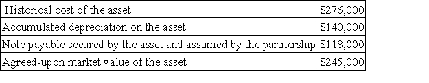 Dalworth and Minor have decided to form a partnership.Minor is going to contribute a depreciable asset to the partnership as her equity contribution to the partnership.The following information regarding the asset to be contributed by Minor is available:   Based on this information,Minor's beginning equity balance in the partnership will be: A) $276,000 B) $158,000 C) $136,000 D) $127,000 E) $18,000