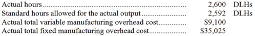 <strong>A manufacturer of industrial equipment has a standard costing system based on standard direct labor-hours (DLHs)as the measure of activity.Data from the company's flexible budget for manufacturing overhead are given below: The following data pertain to operations for the most recent period: How much overhead was applied to products during the period to the nearest dollar?</strong> A)$44,712. B)$44,125. C)$43,125. D)$44,850.