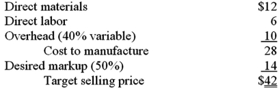 <strong>The Buchanan Company has gathered the following information for a unit of its most popular product: The above cost information is based on 10,000 units.A distributor has offered to buy 2,000 units at a price of $32 per unit.This special order would not disturb regular sales.Special packaging and other selling expenses would be an additional -$0.50 per unit for the special order.If the special order is accepted,Buchanan's operating profits will increase by:</strong> A)$4,000. B)$6,400. C)$8,000. D)$19,000.