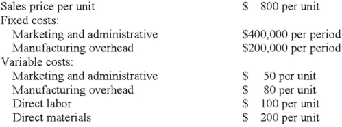 Laner Company has the following data for the production and sale of 2,000 units.   What is the total manufacturing cost per unit? A) $380 B) $430 C) $480 D) $730