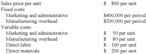 Laner Company has the following data for the production and sale of 2,000 units.   What is the contribution margin per unit? A) $70 B) $320 C) $370 D) $430